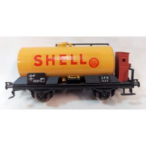 Fleischmann Shell Tank Car 1465  SH with Brakeman's Cab, HO Metal Vintage Yellow